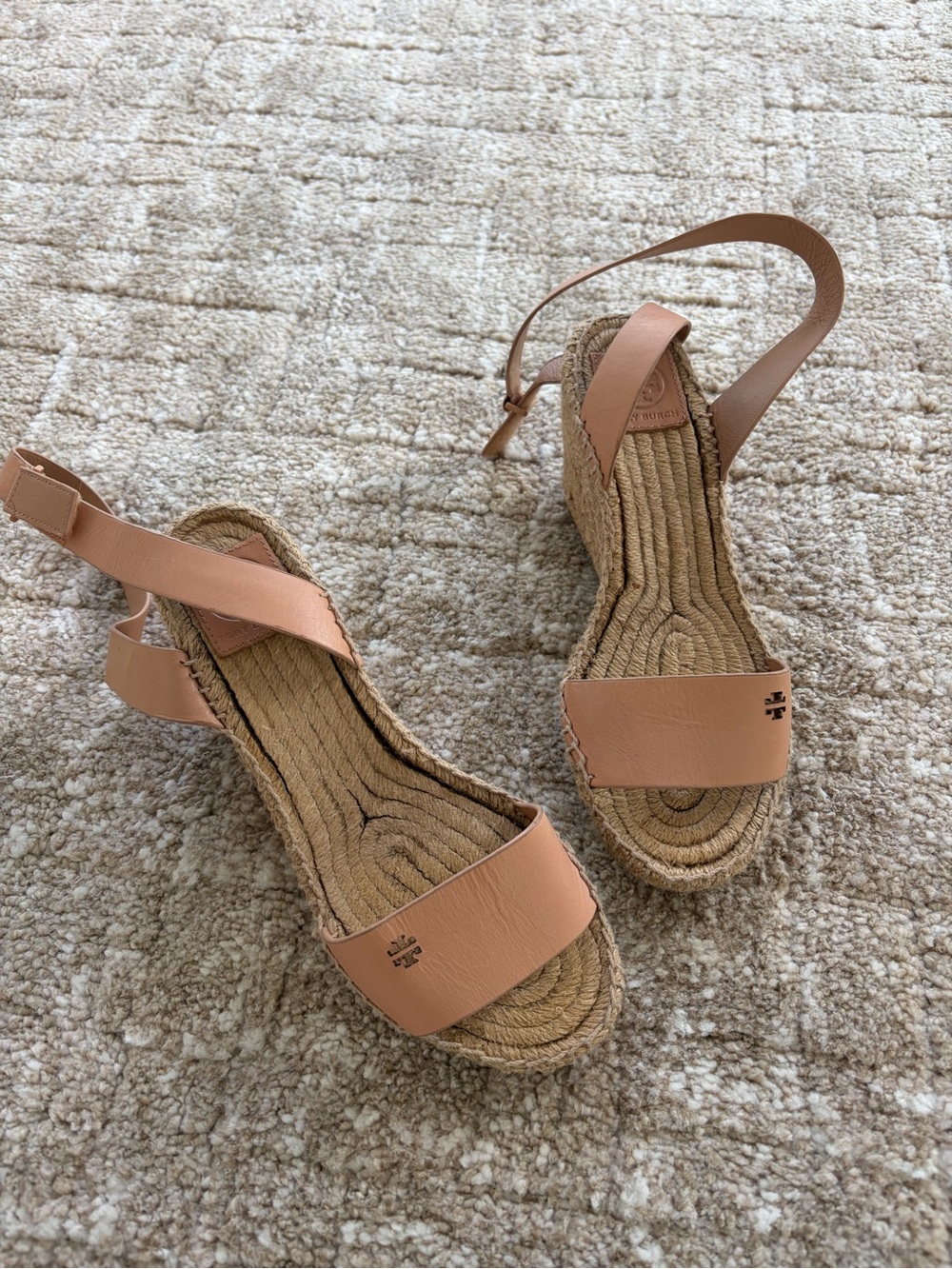Tory Burch Peach Leather Espadrille Slingback Sandals, size 7
